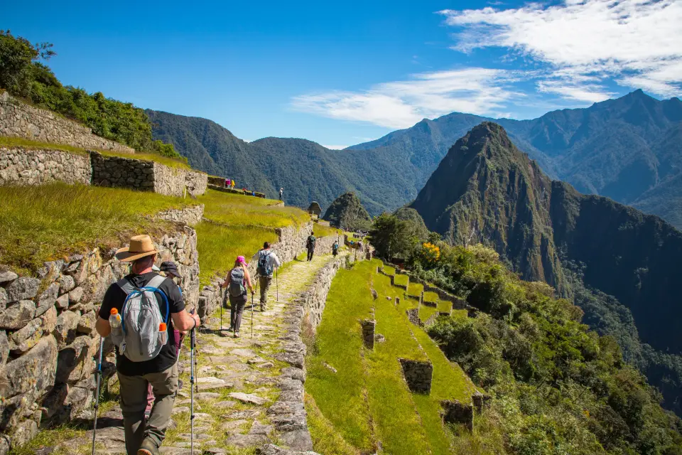 Travelers hiking the Inca Trail to Machu Picchu